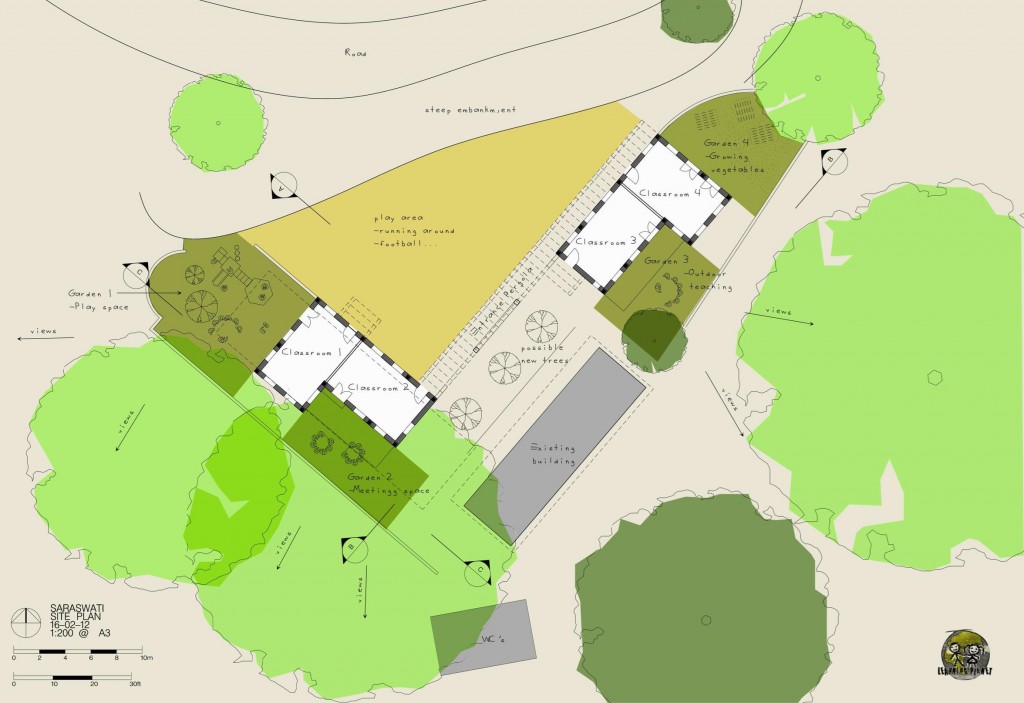 The final plan view chosen by Tandrang Village Development Committee, with each classroom opening onto it's own self contained external spac